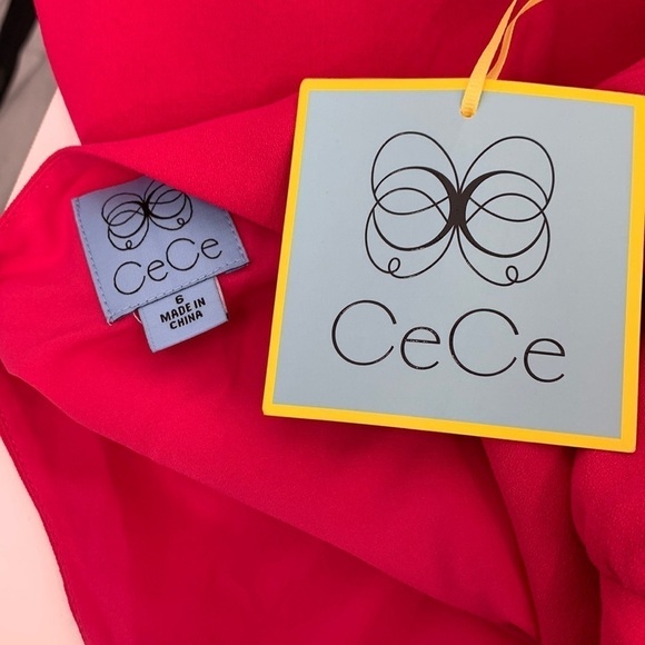 CeCe Moss crepe one shoulder dress bright hot pink pleated sleeve new Small - Picture 5 of 5